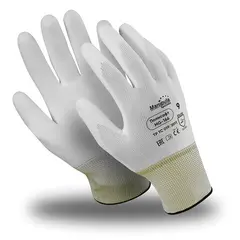 Перчатки полиэфирные MANIPULA ПОЛИСОФТ, полиуретановое покрытие (облив), размер 9 (L), белые, MG-166, фото 1