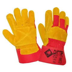 Перчатки спилковые комбинированные ДИГГЕР, усиленные, размер 10,5 (XL), желтые/красные, ПЕР611, фото 1
