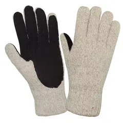 Перчатки шерстяные АЙСЕР, утепленные со спилковыми накладками, р-р 11 (XXL), бежевые/черные, ПЕР701, фото 1