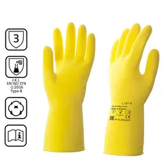 Перчатки латексные КЩС, сверхпрочные, плотные, хлопковое напыление, размер 8,5-9 L, большой, желтые, HQ Profiline, 73587, фото 1