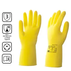 Перчатки латексные КЩС, сверхпрочные, плотные, хлопковое напыление, размер 7,5-8 M, средний, желтые, HQ Profiline, 73584, фото 1