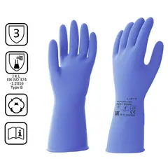 Перчатки латексные КЩС, сверхпрочные, плотные, хлопковое напыление, размер 8,5-9 L, большой, синие, HQ Profiline, 74735, фото 1