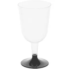 Бокал одноразовый 200мл для вина пластиковый черная низкая ножка, ВЗЛП, ШК0655, 1011П/Ч, фото 1