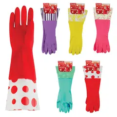 Перчатки хозяйственные резиновые с манжетами PACLAN, с х/б напылением, размер M (средний), цвет ассорти, фото 1