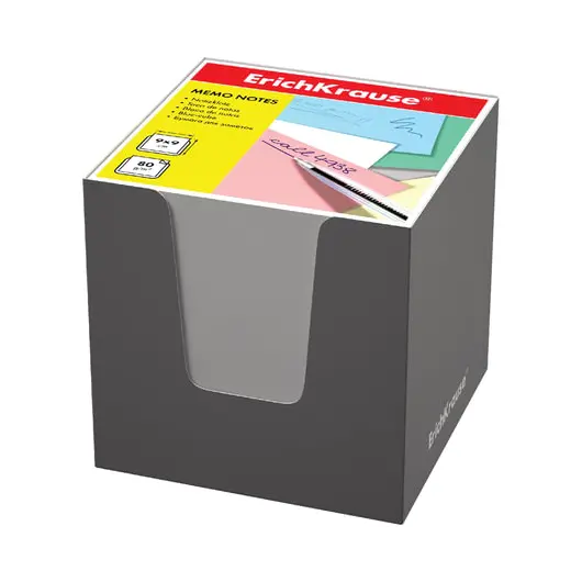 Блок для записей ERICH KRAUSE в подставке картонной серой, куб, 9х9х9 см, белый, белизна 95-98%, 37007, фото 1