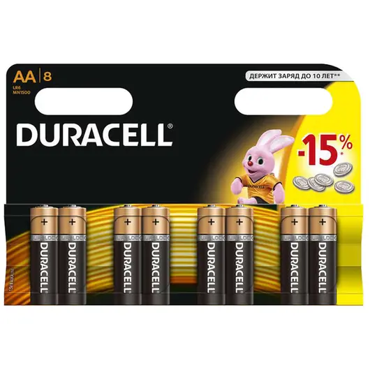 Батарейка Duracell Basic AA (LR06) алкалиновая, 8BL, фото 1
