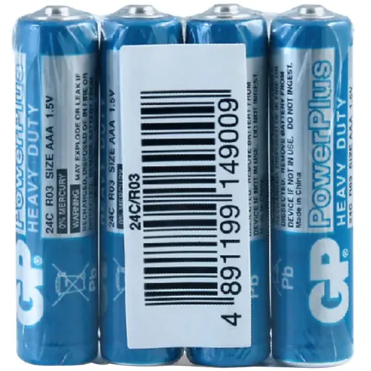 Батарейка GP PowerPlus AAA (R03) 24G солевая, OS4, фото 1