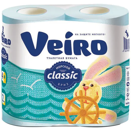 Бумага туалетная Veiro &quot;Classic&quot; 2-слойная, 4шт., ароматизир., тиснение, голубая, фото 1