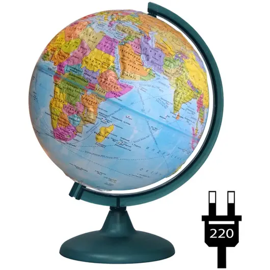 Глобус политический рельефный Глобусный мир, 25см, с подсветкой на круглой подставке, фото 1