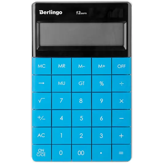 Калькулятор настольный Berlingo &quot;PowerTX&quot;, 12 разр., двойное питание, 165*105*13мм, синий, фото 1