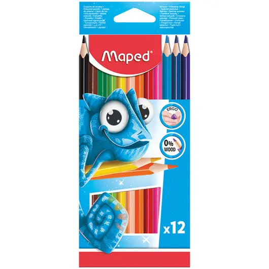Карандаши цветные пластиковые Maped 12цв., трехгран., заточен., картон, европодвес, фото 1