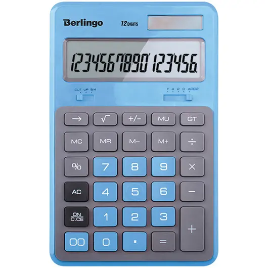 Калькулятор настольный Berlingo &quot;Hyper&quot;, 12 разр., двойное питание, 171*108*12, синий, фото 1