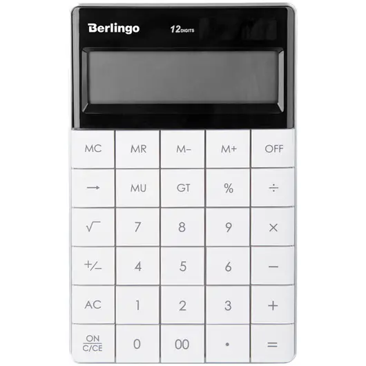 Калькулятор настольный Berlingo &quot;PowerTX&quot;, 12 разр., двойное питание, 165*105*13мм, белый, фото 1