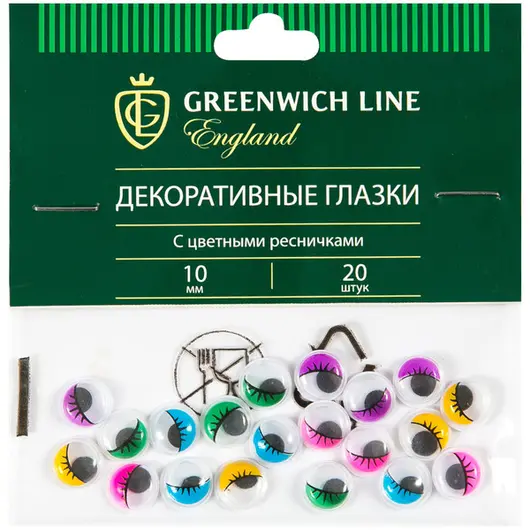 Материал декоративный Greenwich Line &quot;Глазки&quot;, с цветными ресничками, 10мм, 20шт., фото 1