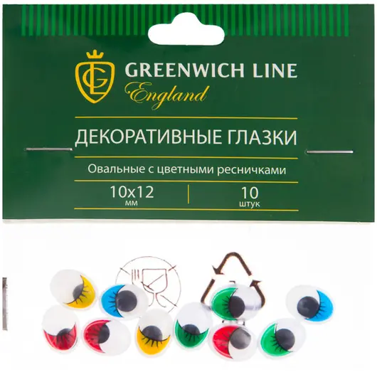 Материал декоративный Greenwich Line &quot;Глазки&quot;, с цветными ресничками, овальные, 10*12мм, 10шт., фото 1