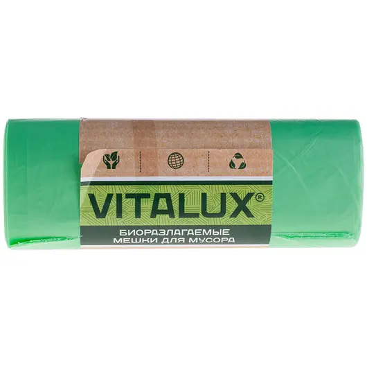 Мешки для мусора 120л КБ &quot;VitaLux-био&quot; биоразлагаемые, ПНД, 70*105см, 15мкм, 10шт.,зеленые, в рулоне, фото 1