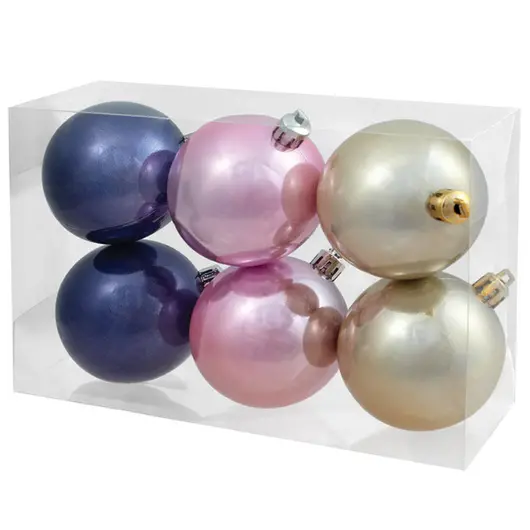 Набор пластиковых шаров 6шт, 60мм, белый/розовый/фиолетовый, пластиковая упаковка, фото 1