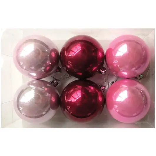 Набор пластиковых шаров 6шт, 60мм, розовый/фуксия /жемчужный, пластиковая упаковка, фото 1