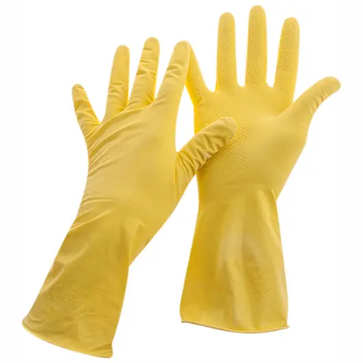 Перчатки резиновые хозяйственные OfficeClean Стандарт+,супер прочные,р.M,желтые,пакет с европодвесом, фото 1