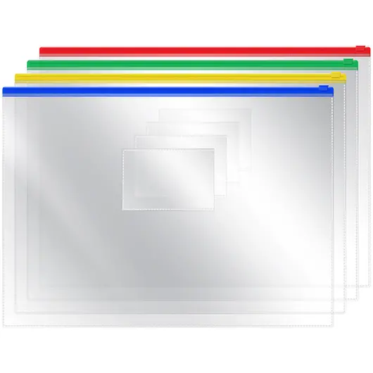 Папка-конверт на молнии OfficeSpace, А4, 120мкм, прозрачная, фото 1
