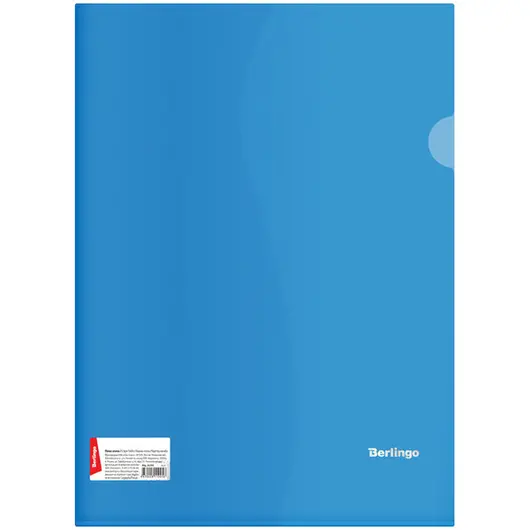 Папка-уголок Berlingo, А4, 180мкм, прозрачная синяя, индив. ШК, фото 1