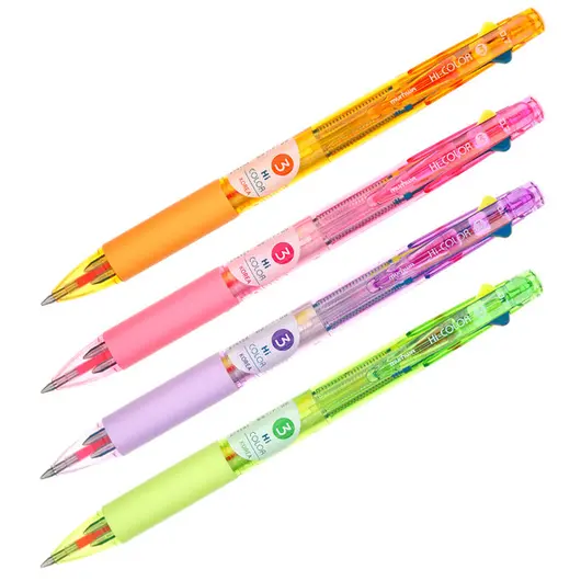 Ручка шариковая автоматическая MunHwa &quot;Hi-Color 3&quot; 3цв.(син/неон желт/неон роз),0,7мм,корпус ассорти, фото 1