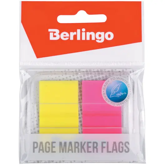 Флажки-закладки Berlingo 45*25мм, 20л*2 неоновых цвета, в диспенсере, европодвес, фото 1