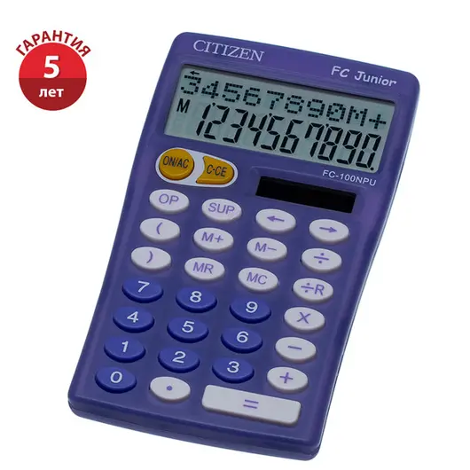 Калькулятор научный Citizen FC-100NPKCFS, 10 разр., двойное питание, 128*76*17мм, фиолетовый, фото 1