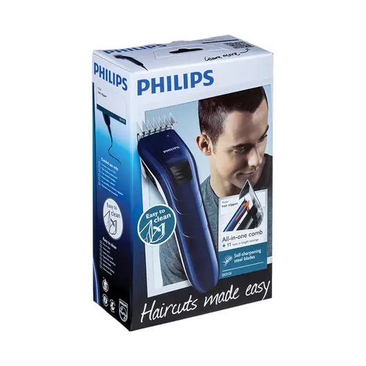 Машинка для стрижки волос PHILIPS QC5125/15, 10 установок длины, сеть, синяя, фото 2