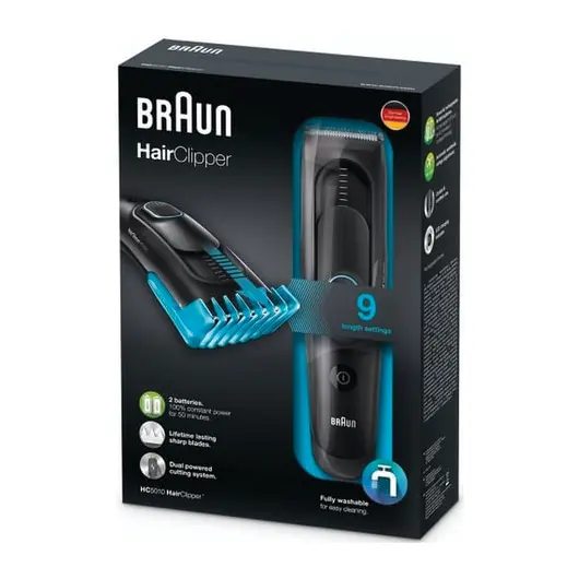 Машинка для стрижки волос BRAUN HC5010, 8 установок длины (3-24 мм), сеть+аккумулятор, черный, фото 7
