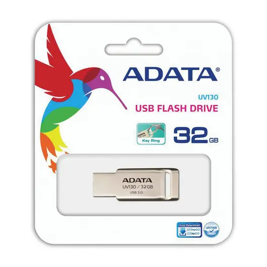 Флэш-диск 32 GB A-DATA DashDrive UV130, USB 2.0, металлический корпус, золотистый, AUV130-32G-RGD, фото 3