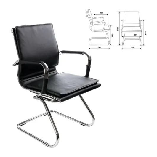 Кресло для приемных и переговорных CH-993-Low-V с низкой спинкой, экокожа, хром, черное, CH-993-LOW-V/BL, фото 1