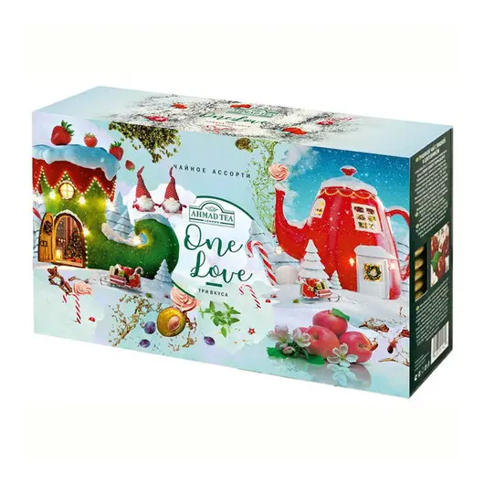 Подарочный набор чая Ahmad Tea &quot;One love&quot;, 3 пачки, 25 пакетиков по 1,5г, картон. коробка (зимний), фото 1