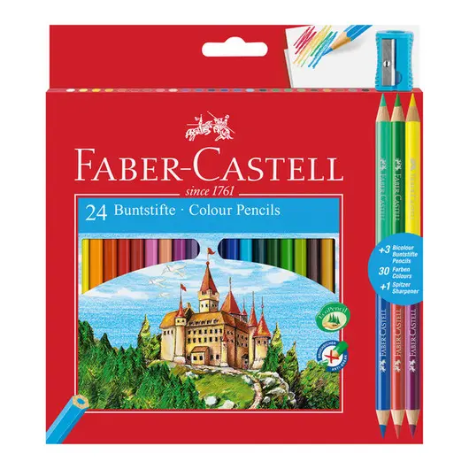 Карандаши цветные Faber-Castell, 24цв.+4, заточен., картон, европодвес, с точилкой, фото 1