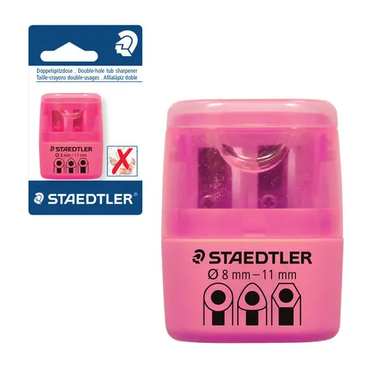 Точилка STAEDTLER, 2 отверстия, с контейнером, пластиковая, розовая, 51260F20BK, фото 1