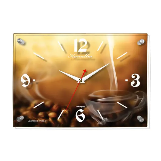 Часы настенные стеклянные ход плавный, Камелия &quot;Кофе&quot;, прямоугольные, 24*35*3,5, коричневый, фото 1