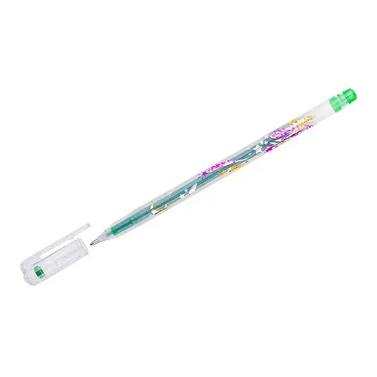 Ручка гелевая Crown &quot;Glitter Metal Jell&quot; светло-зеленая с блестками, 1,0мм, фото 1