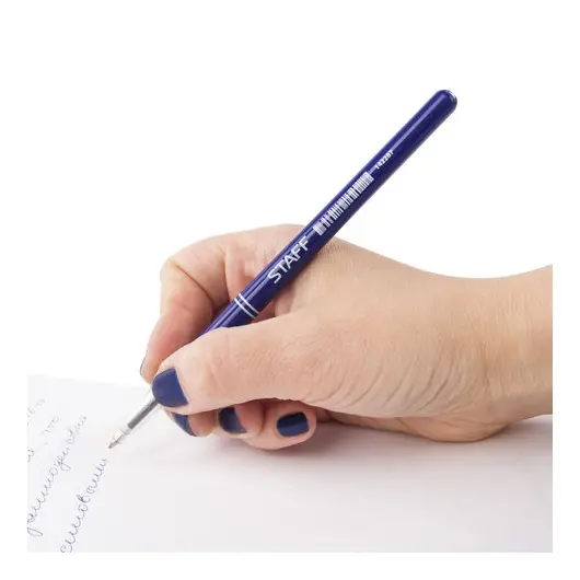 Ручка шариковая STAFF &quot;Офисная&quot;, СИНЯЯ, корпус синий, узел 0,7 мм, линия письма 0,35 мм, 142287, фото 9