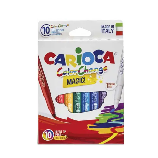 Фломастеры CARIOCA &quot;Color Change&quot;, 10 штук, 9 цветов + 1 изменяющий цвет, утолщенный наконечник, смываемые, 42737, фото 2