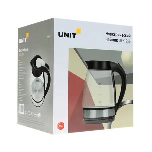 Чайник UNIT UEK-256, 1,7 л, 2000 Вт, закрытый нагревательный элемент, стекло, черный, 0377881, фото 7
