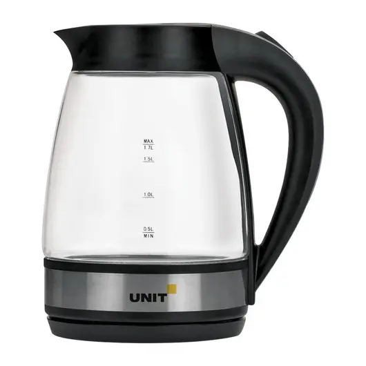 Чайник UNIT UEK-256, 1,7 л, 2000 Вт, закрытый нагревательный элемент, стекло, черный, 0377881, фото 1