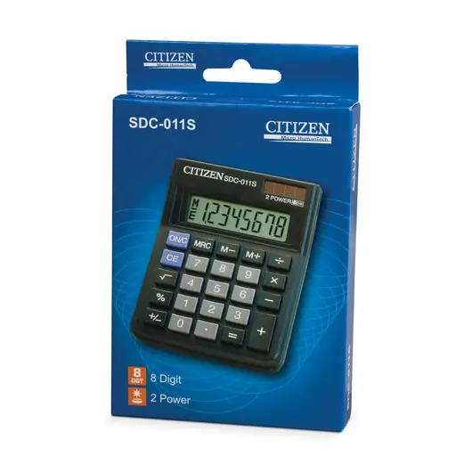 Калькулятор настольный CITIZEN SDC-011S, КОМПАКТНЫЙ (120х87 мм), 8 разрядов, двойное питание, фото 4