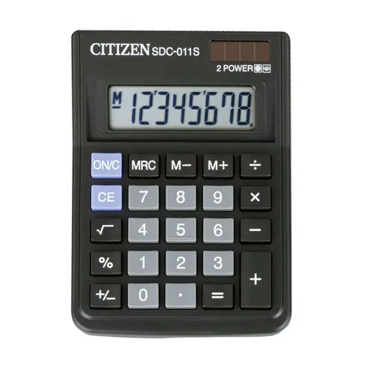 Калькулятор настольный CITIZEN SDC-011S, КОМПАКТНЫЙ (120х87 мм), 8 разрядов, двойное питание, фото 2