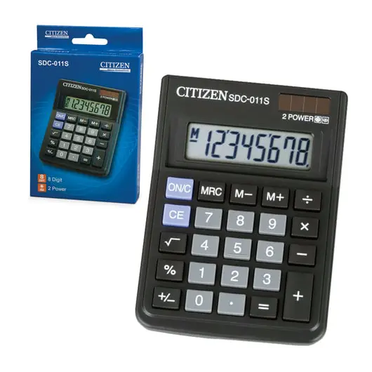 Калькулятор настольный CITIZEN SDC-011S, КОМПАКТНЫЙ (120х87 мм), 8 разрядов, двойное питание, фото 3