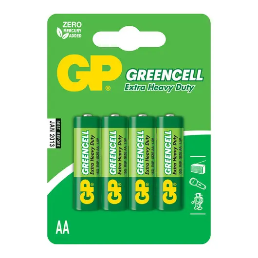 Батарейка GP Greencell AA (R06) 15S солевая, BL4, фото 1