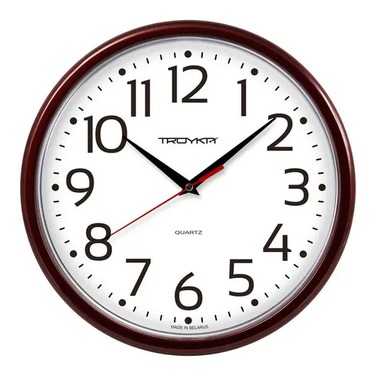 Часы настенные ход плавный, Troyka 91931912, круглые, 23*23*3, бордовая рамка, фото 1
