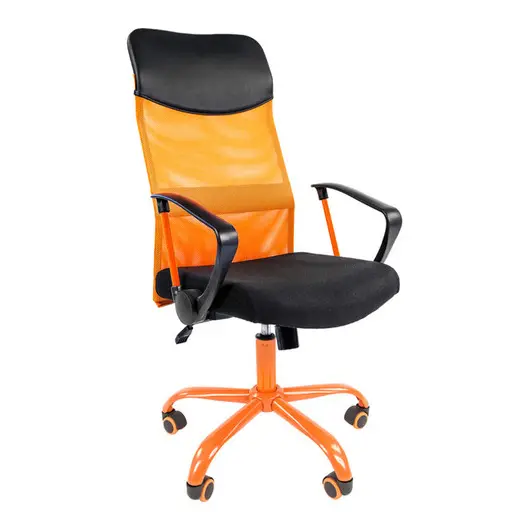 Кресло руководителя Chairman 610 Cmet, экокожа черная/ткань черная/сетка оранжевая, механизм качания, фото 1