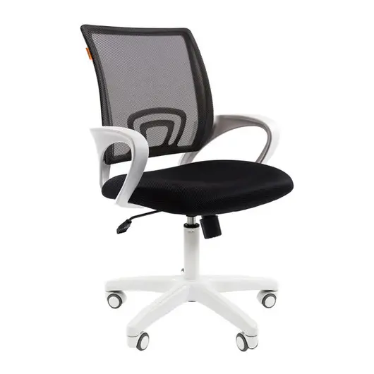 Кресло оператора Chairman 696 white, ткань черная/сетка черная, механизм качания, белый пластик, фото 1