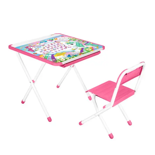 Набор складной мебели №2-02 (стол + стул) ДЭМИ &quot;Единорог&quot;, розовый пластик, 2 группа, фото 1