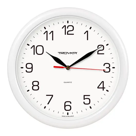 Часы настенные ход плавный, Troyka 21210213, круглые, 24*24*3, белая рамка, фото 1